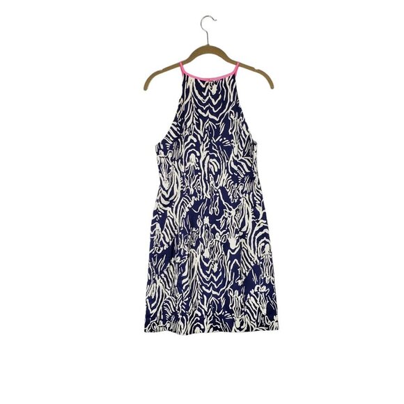Lilly Pulitzer Terry Strappy Yoke Shift Dress Bright Navy Entourage Zebra Size 4 - Picture 2 of 8